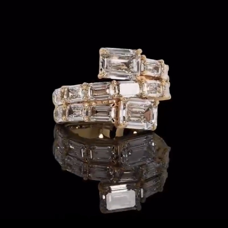 4.0 Ct Graduated Emerald Cut Diamond Pave Set Wrap Engagement Ring