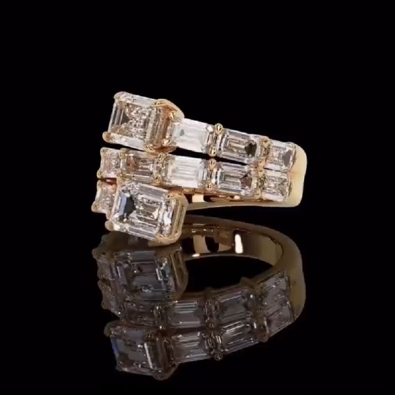 4.0 Ct Graduated Emerald Cut Diamond Pave Set Wrap Engagement Ring