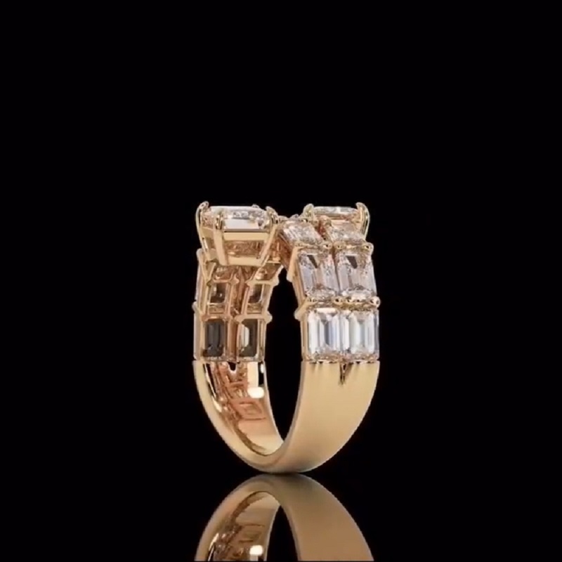 4.0 Ct Graduated Emerald Cut Diamond Pave Set Wrap Engagement Ring