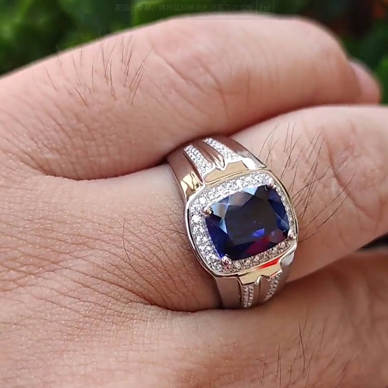 5ct Asscher Cut Blue Sapphire Men's Engagement Ring