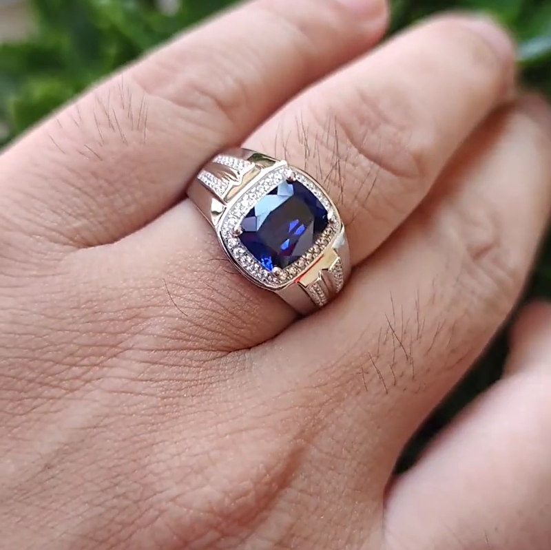 5ct Asscher Cut Blue Sapphire Men's Engagement Ring