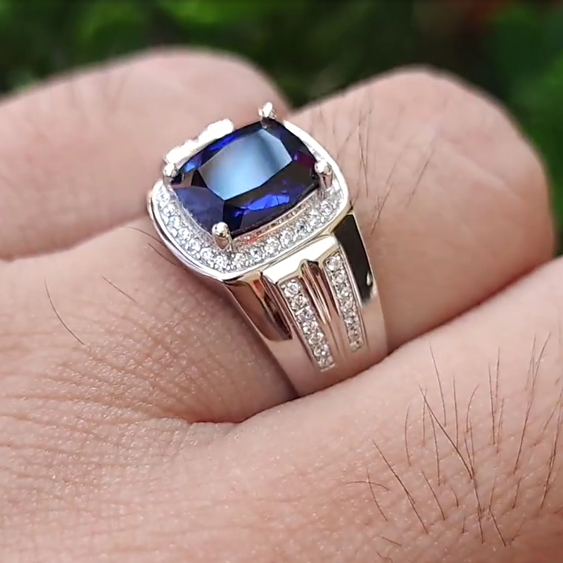 5ct Asscher Cut Blue Sapphire Men's Engagement Ring