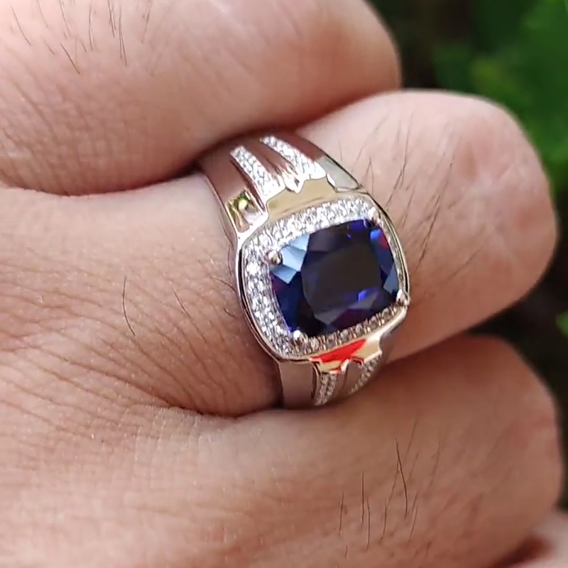 5ct Asscher Cut Blue Sapphire Men's Engagement Ring