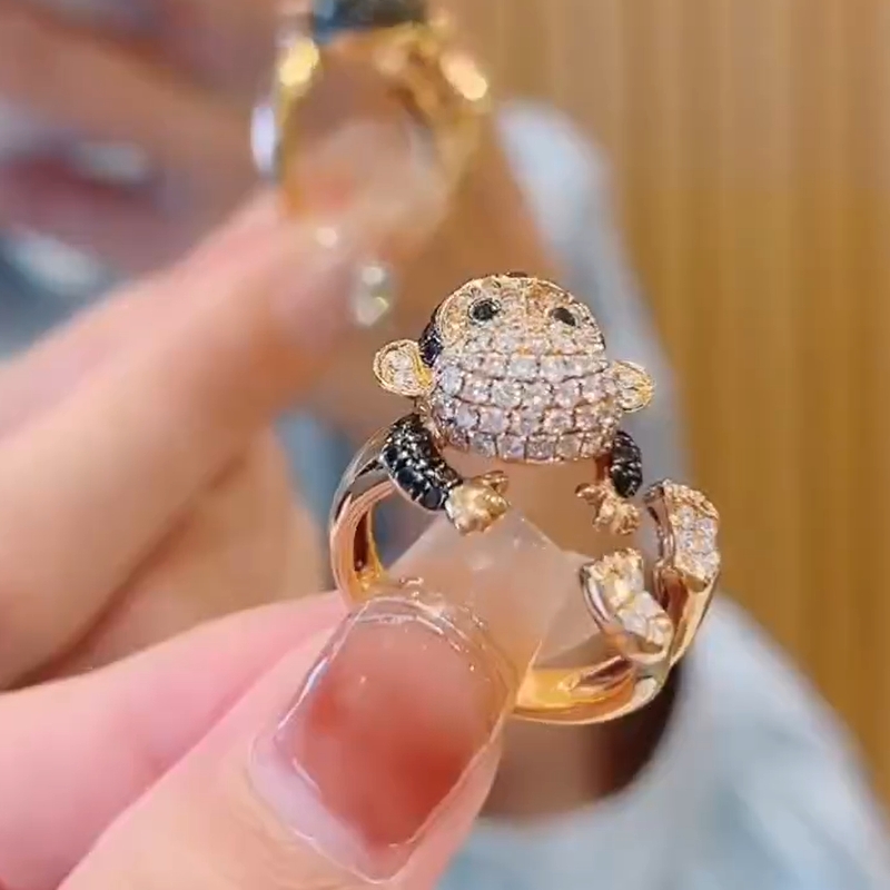 2CT Hug Me "Amusing Monkey" Round Cut Sterling Silver Ring