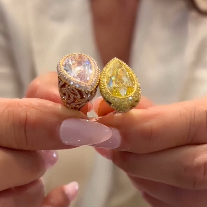 6.0CT Yellow And Pink Color Separation Double Pear Cut Diamonds Ring