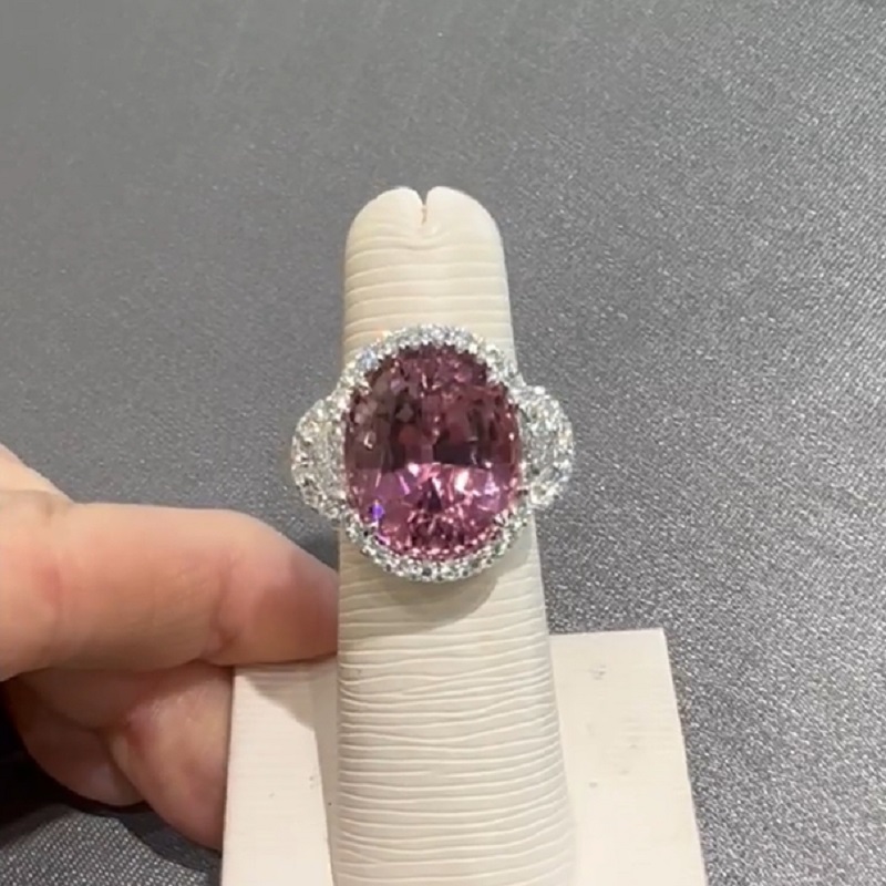 13.32ct Cushion Cut Pink Tourmaline Engagement Ring