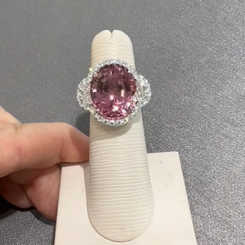 13.32ct Cushion Cut Pink Tourmaline Engagement Ring