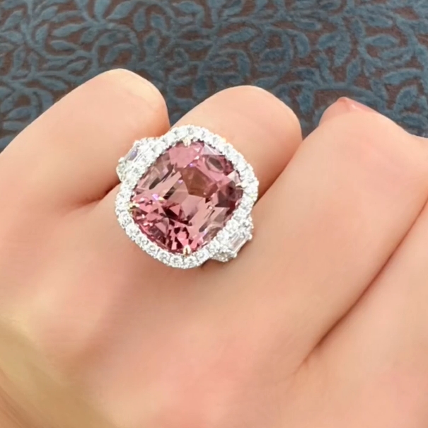13.32ct Cushion Cut Pink Tourmaline Engagement Ring