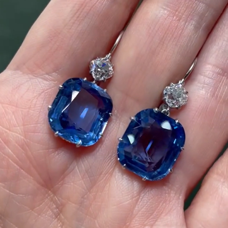 21.6CT Dreamy Natural Cushion Cut Sapphire Earrings