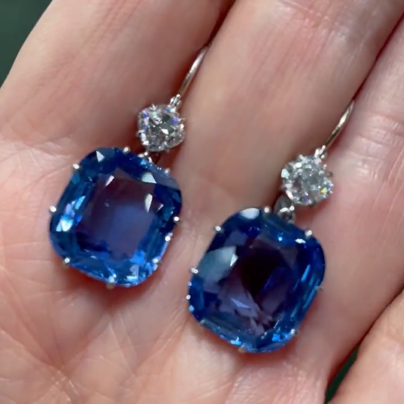 21.6CT Dreamy Natural Cushion Cut Sapphire Earrings
