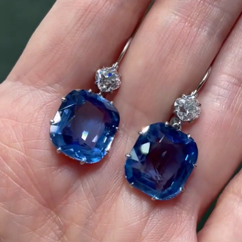 21.6CT Dreamy Natural Cushion Cut Sapphire Earrings