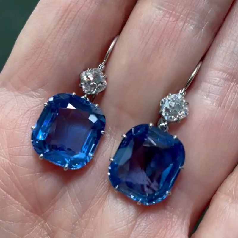 21.6CT Dreamy Natural Cushion Cut Sapphire Earrings