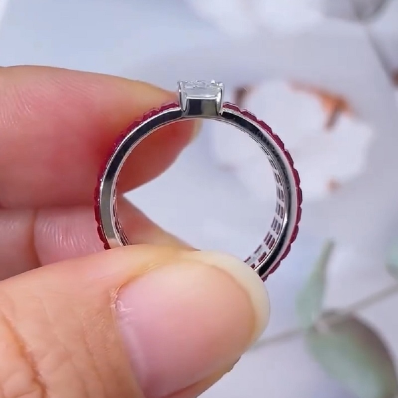 4.0CT Ruby And Emerald Cut Diamond Cocktail Ring