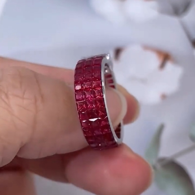 4.0CT Ruby And Emerald Cut Diamond Cocktail Ring