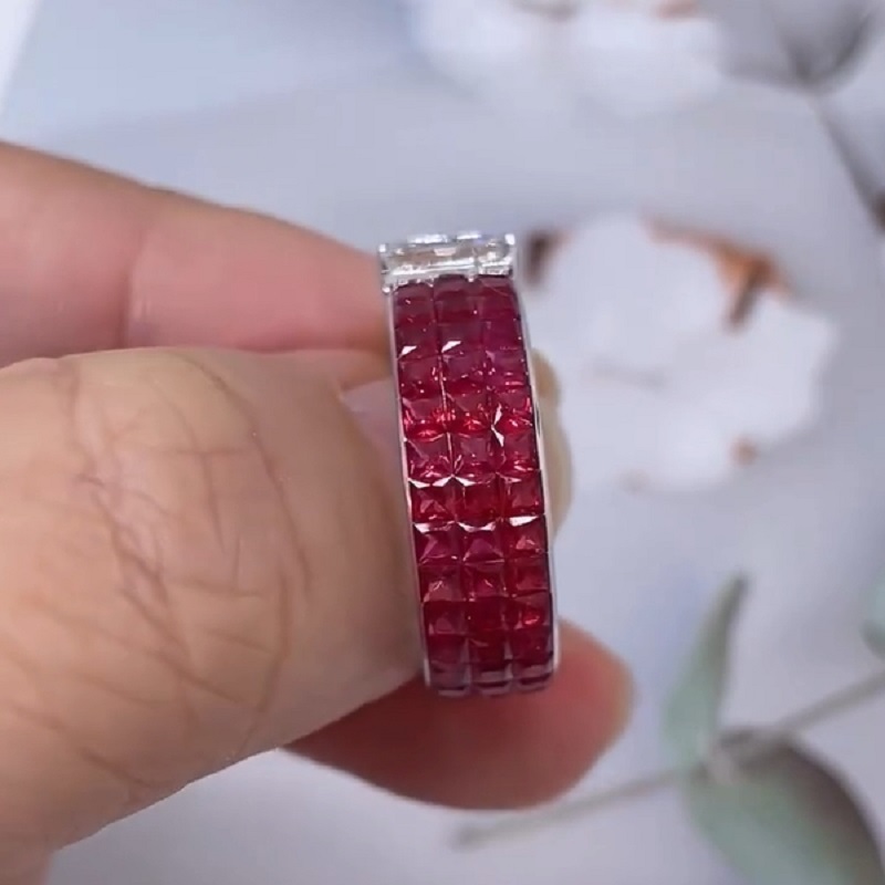 4.0CT Ruby And Emerald Cut Diamond Cocktail Ring