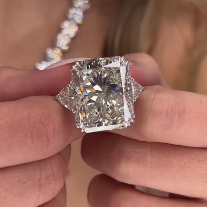 30.18ct Radiant Cut Three Stone Platinum Engagement Ring