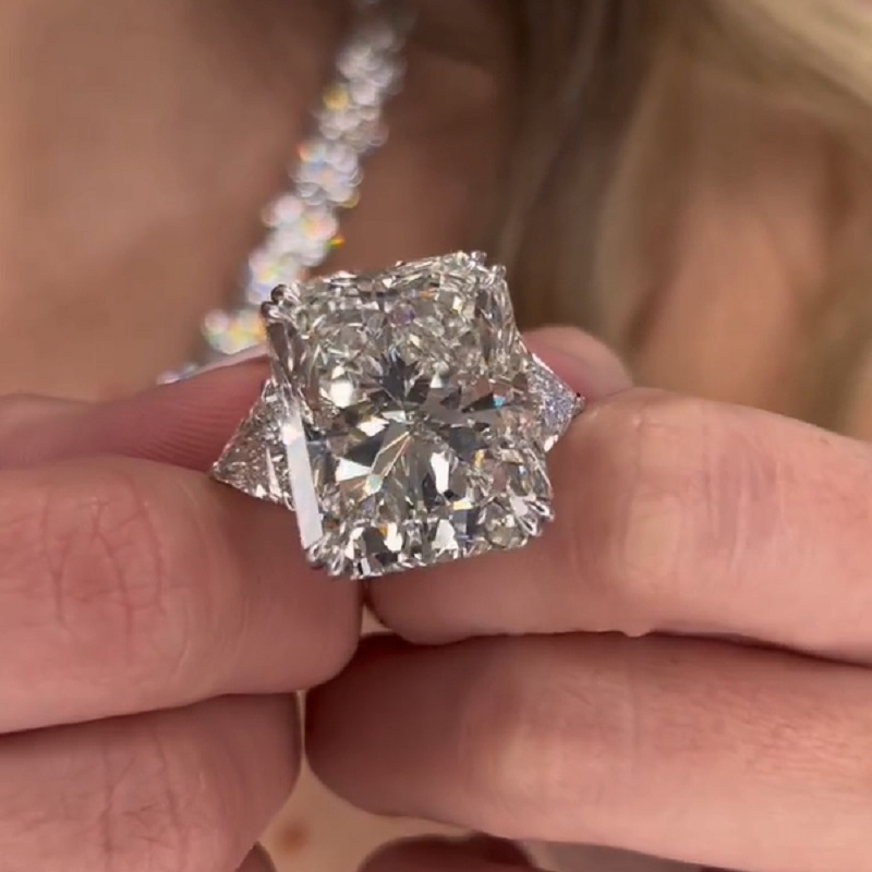 30.18ct Radiant Cut Three Stone Platinum Engagement Ring