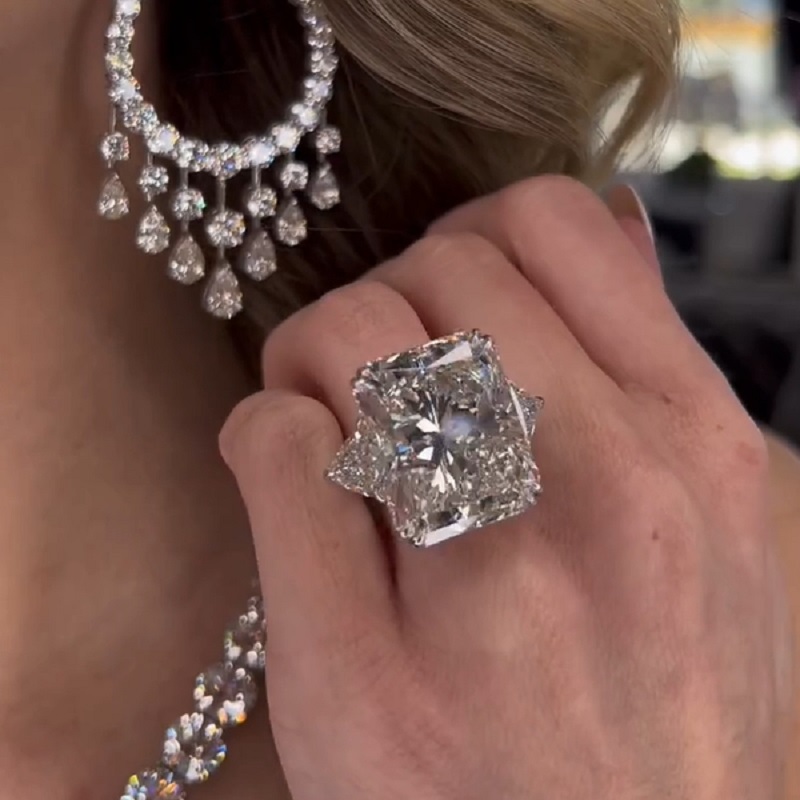 30.18ct Radiant Cut Three Stone Platinum Engagement Ring