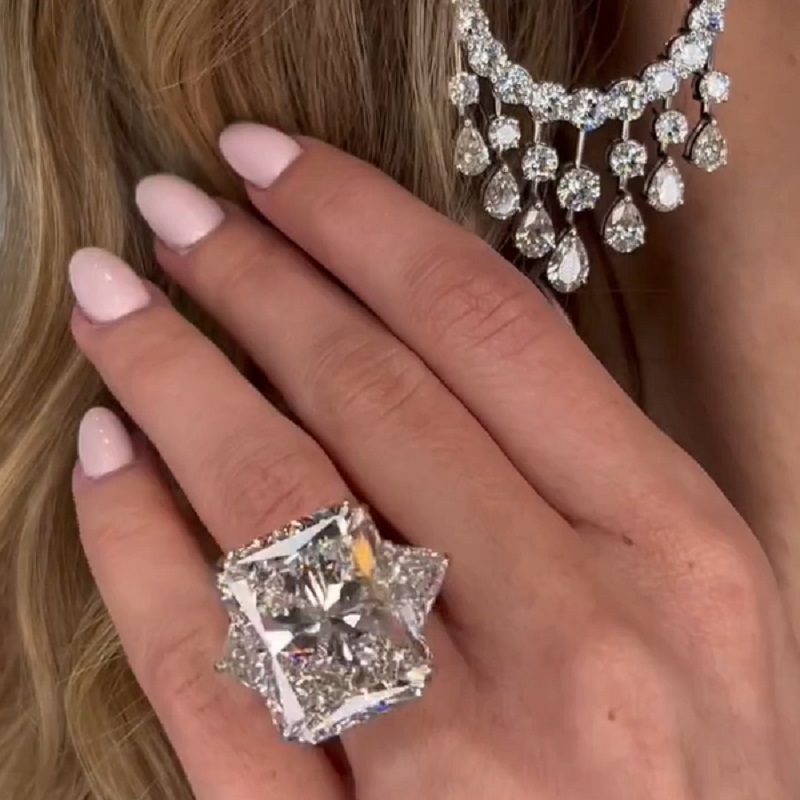 30.18ct Radiant Cut Three Stone Platinum Engagement Ring