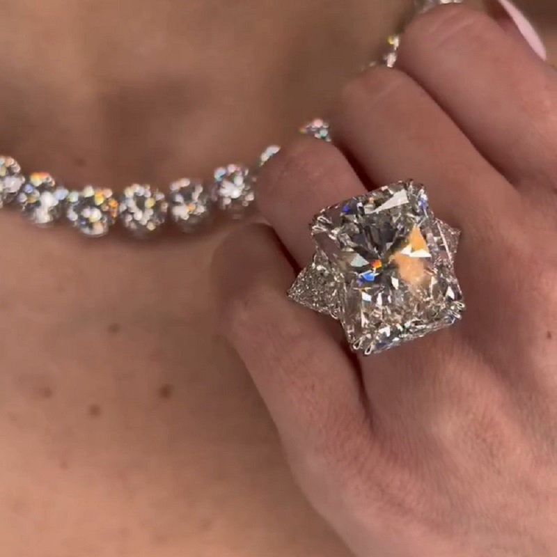 30.18ct Radiant Cut Three Stone Platinum Engagement Ring