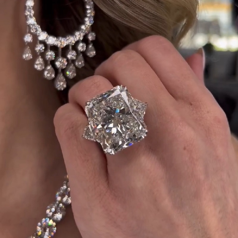 30.18ct Radiant Cut Three Stone Platinum Engagement Ring