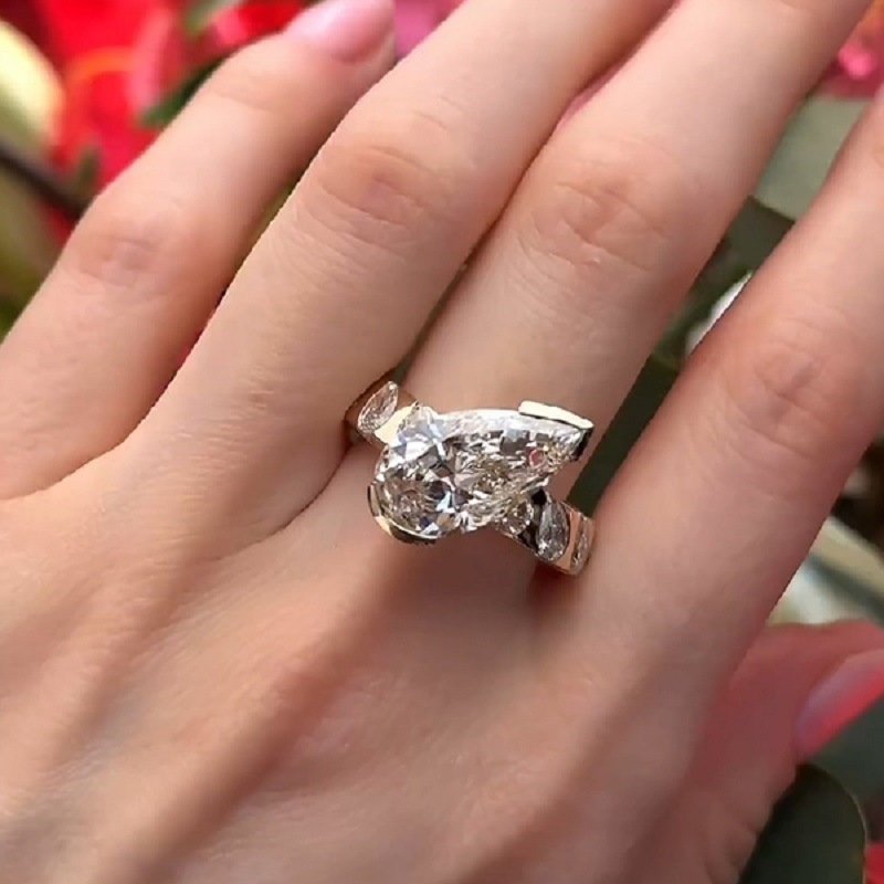6.25 CT Pear Cut Glamorous Engagement Ring In Sterling Silver