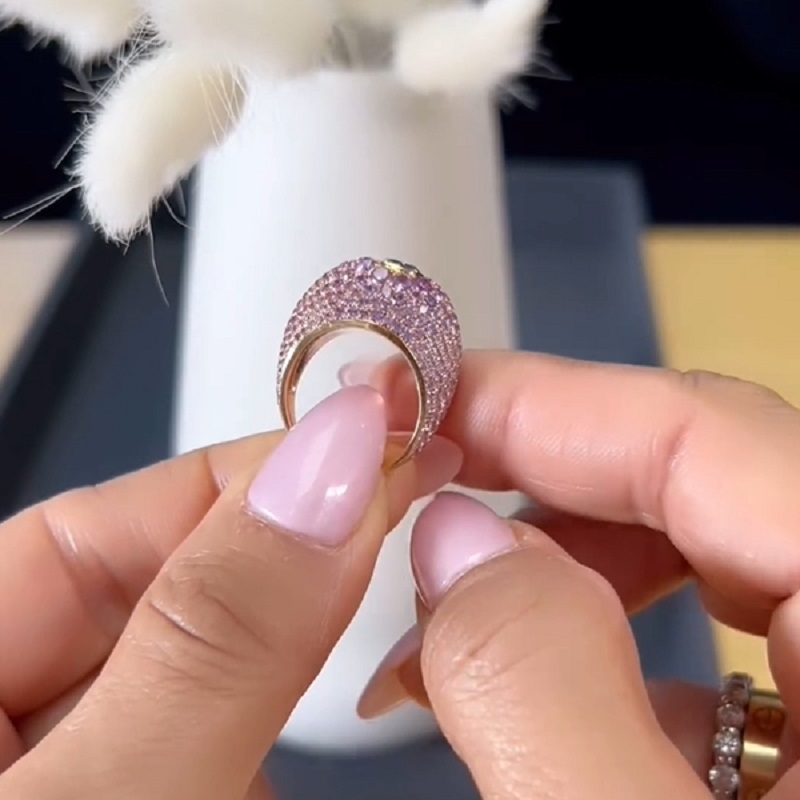 1.0CT Fancy Grayish Bluish Green Diamond & Purple Sapphire 18k Gold