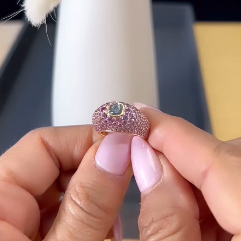 1.0CT Fancy Grayish Bluish Green Diamond & Purple Sapphire 18k Gold