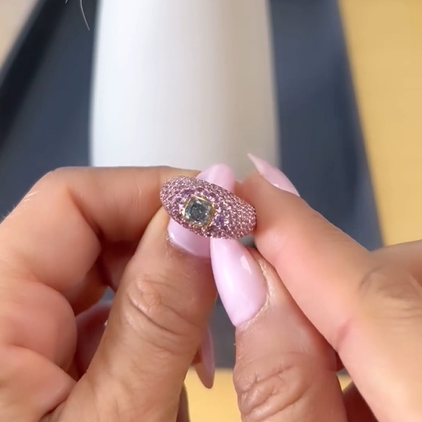 1.0CT Fancy Grayish Bluish Green Diamond & Purple Sapphire 18k Gold