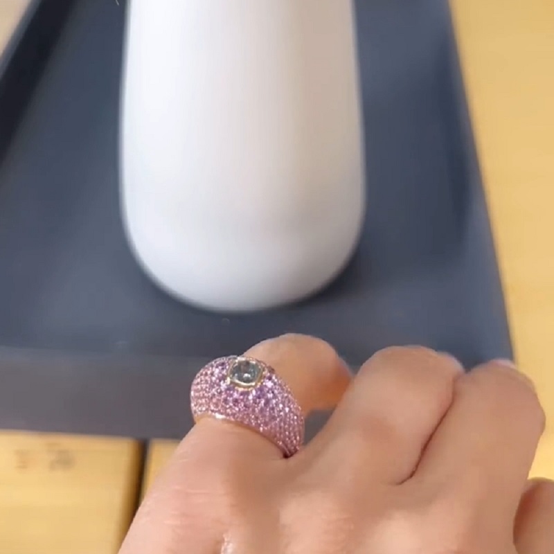 1.0CT Fancy Grayish Bluish Green Diamond & Purple Sapphire 18k Gold