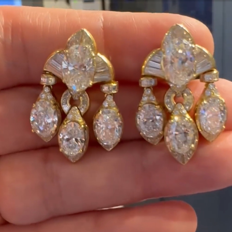 18K Yellow Gold Oval Cut Vintage Diamond Earrings