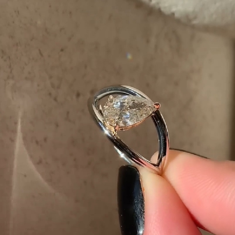 1.4CT Split Shank Halo Design Pear Cut Solitaire Engagement Ring