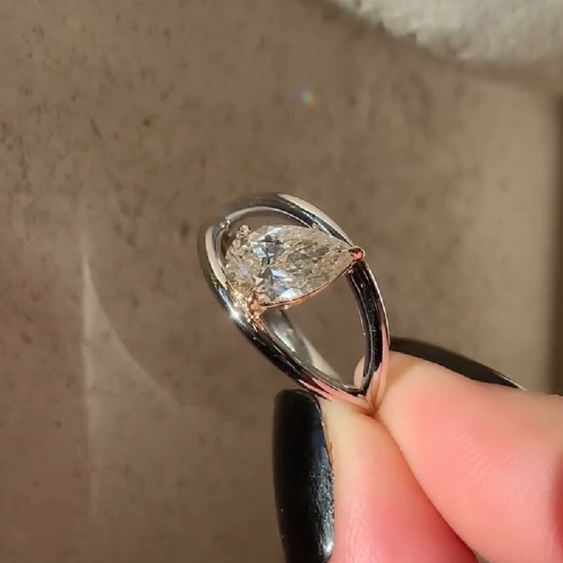 1.4CT Split Shank Halo Design Pear Cut Solitaire Engagement Ring