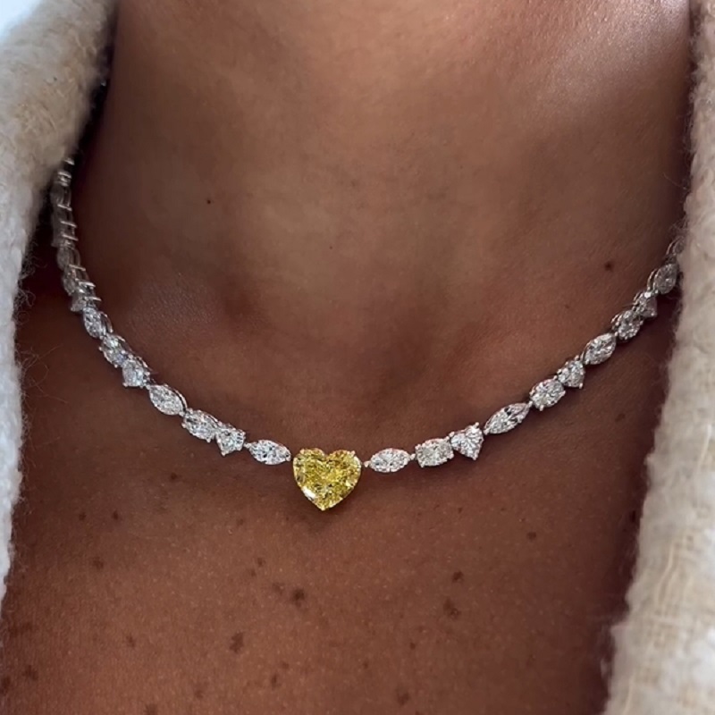 3.64CT Fancy Intense Yellow Diamond And Diamond Collar Necklace