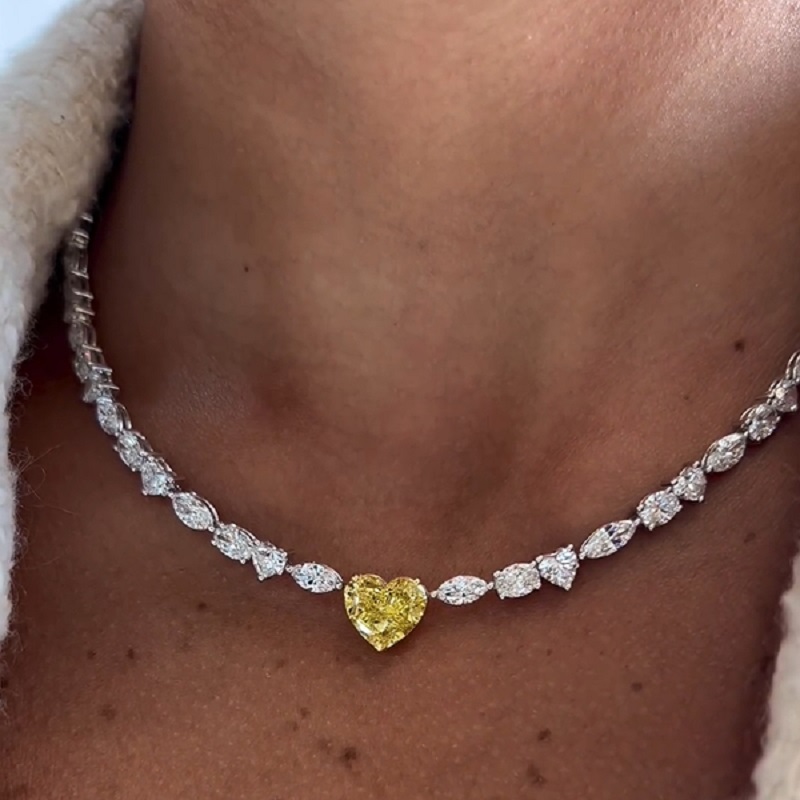3.64CT Fancy Intense Yellow Diamond And Diamond Collar Necklace