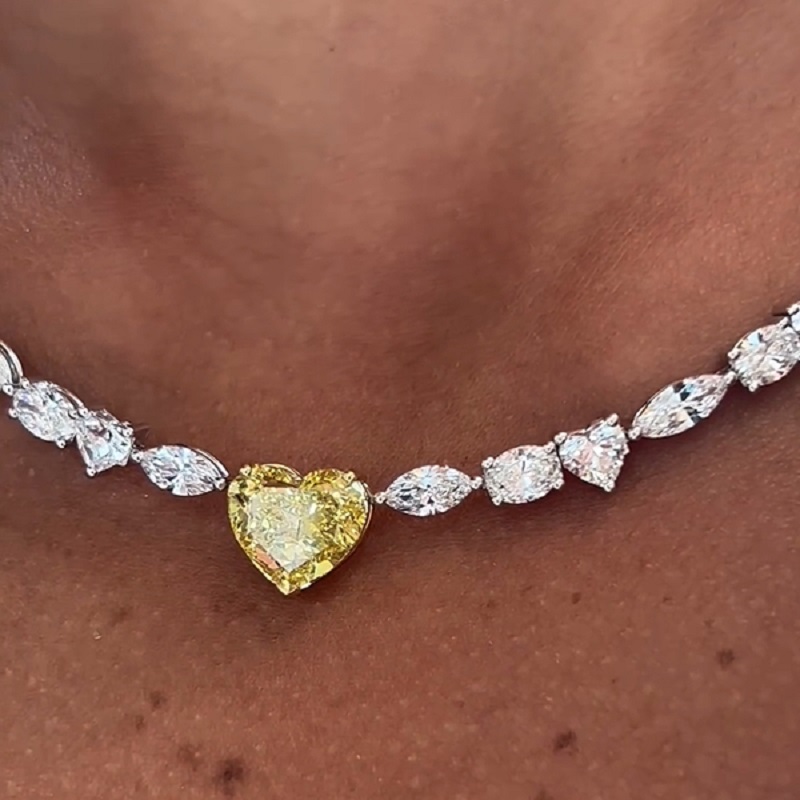 3.64CT Fancy Intense Yellow Diamond And Diamond Collar Necklace
