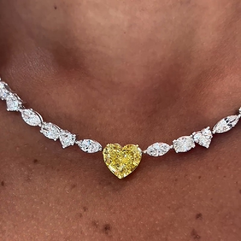 3.64CT Fancy Intense Yellow Diamond And Diamond Collar Necklace