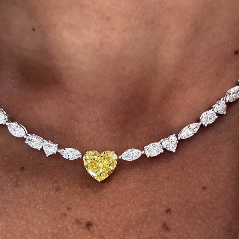 3.64CT Fancy Intense Yellow Diamond And Diamond Collar Necklace