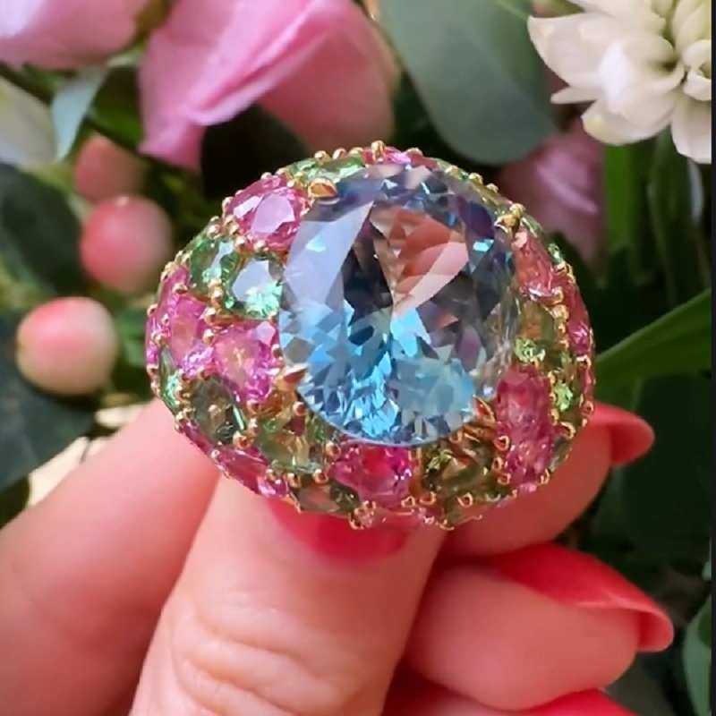 4.0CT Oval Cut Pink Tourmaline Cocktail Ring