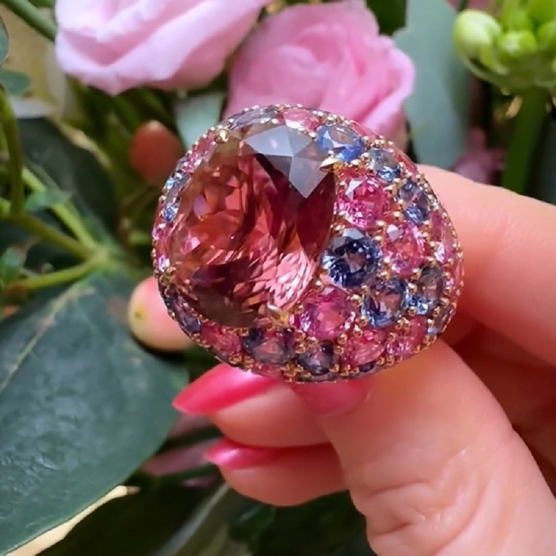 4.0CT Oval Cut Pink Tourmaline Cocktail Ring
