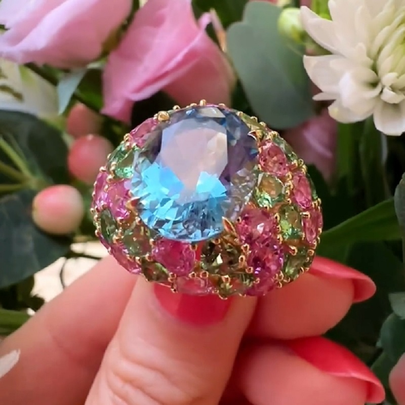 4.0CT Oval Cut Pink Tourmaline Cocktail Ring