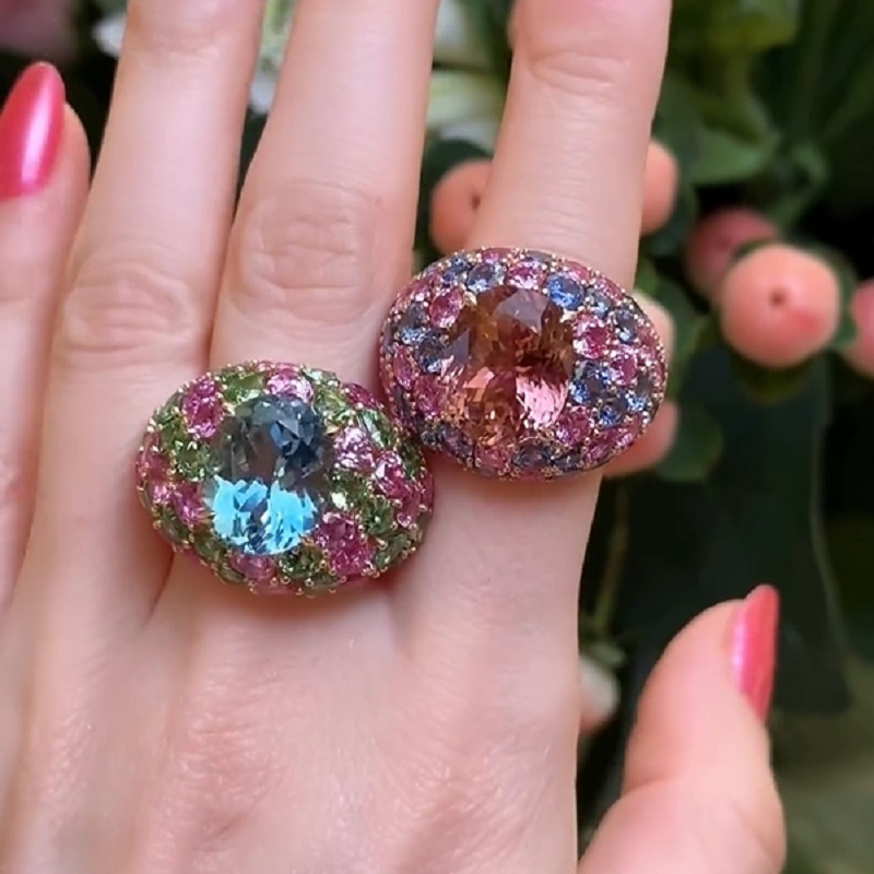 4.0CT Oval Cut Pink Tourmaline Cocktail Ring