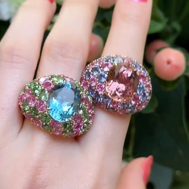 4.0CT Oval Cut Pink Tourmaline Cocktail Ring