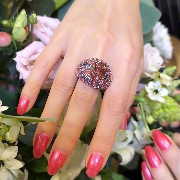 4.0CT Oval Cut Pink Tourmaline Cocktail Ring