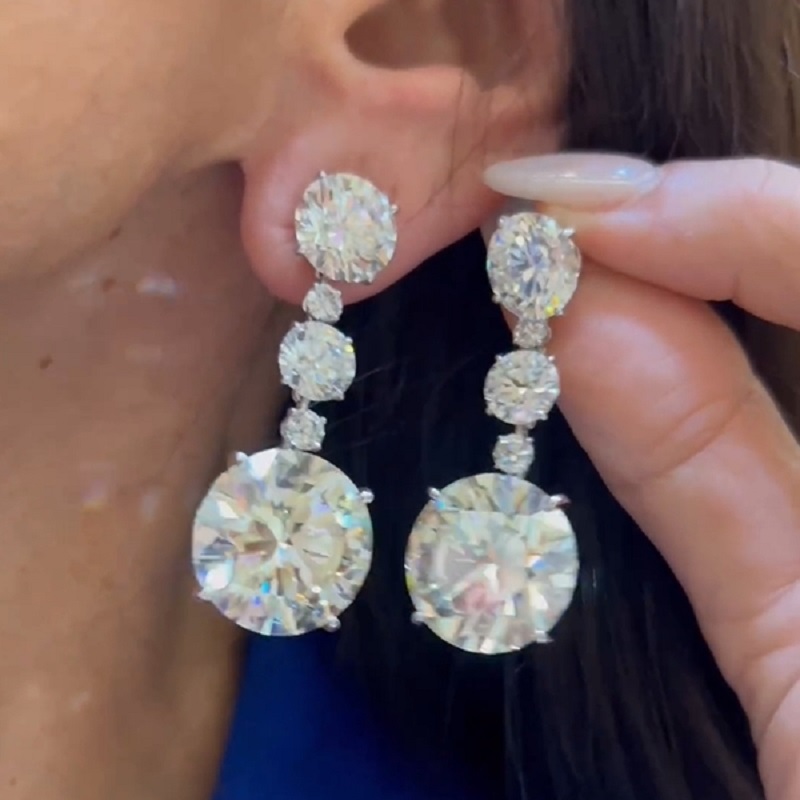 25.0 CT Sparkle Round Cut Big Diamond Earrings