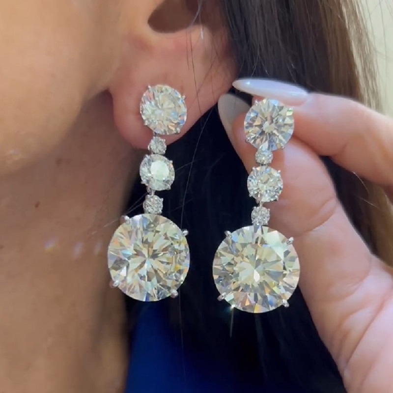 25.0 CT Sparkle Round Cut Big Diamond Earrings