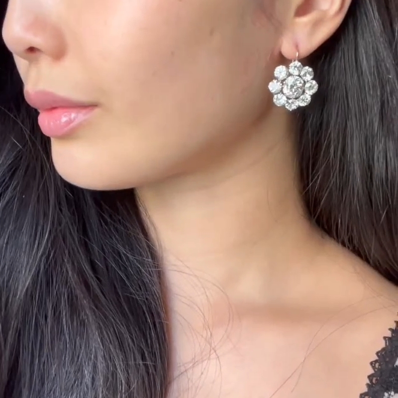 24.6CT White Sapphire Cluster Flower Drop Earrings