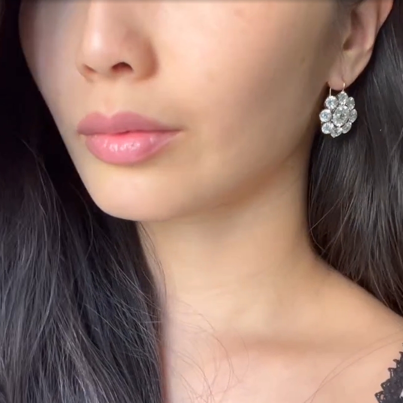 24.6CT White Sapphire Cluster Flower Drop Earrings