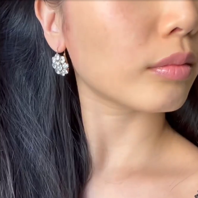 24.6CT White Sapphire Cluster Flower Drop Earrings