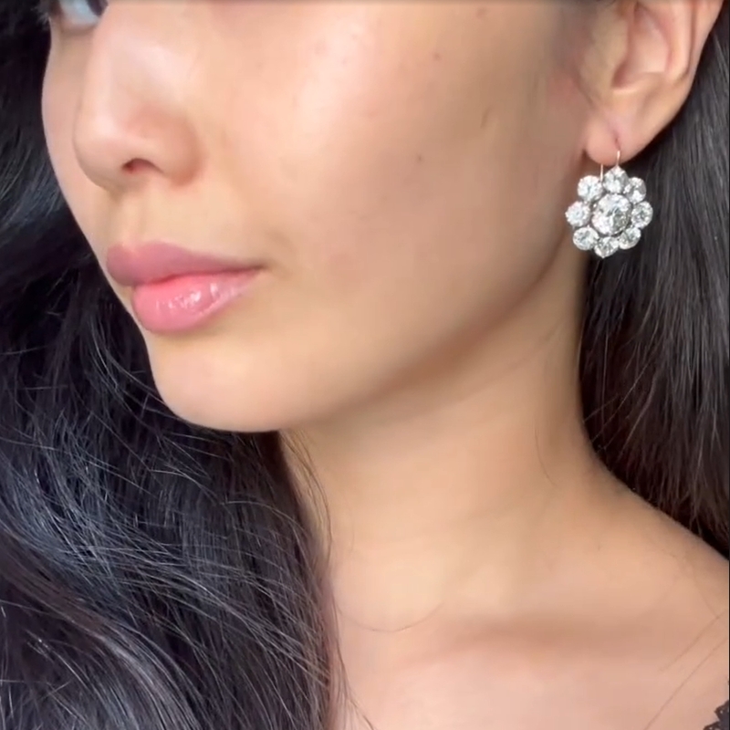 24.6CT White Sapphire Cluster Flower Drop Earrings